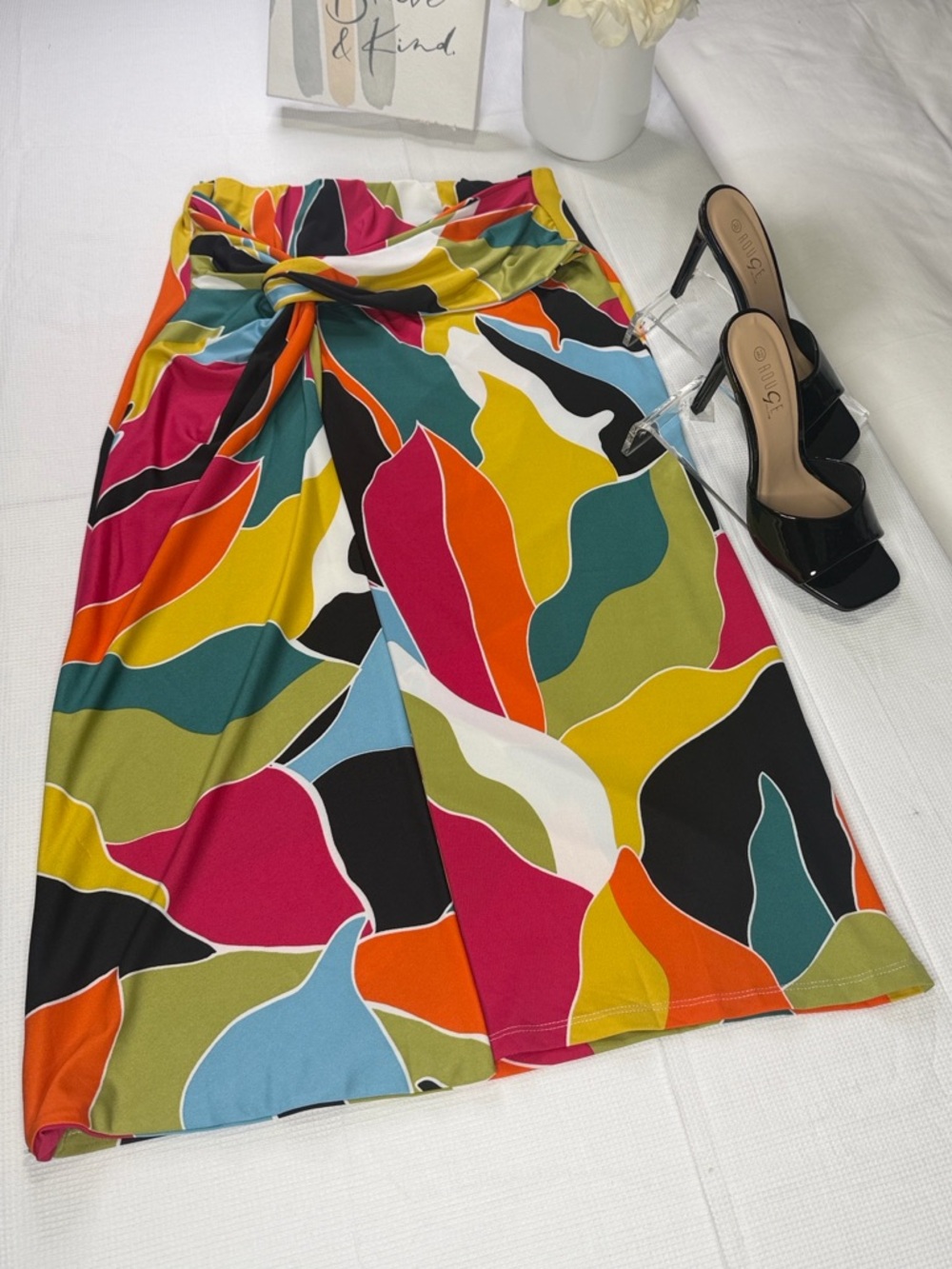 Wrap abstract print Colorful Skirt |Wedding Guest Vacation Resort Midi
